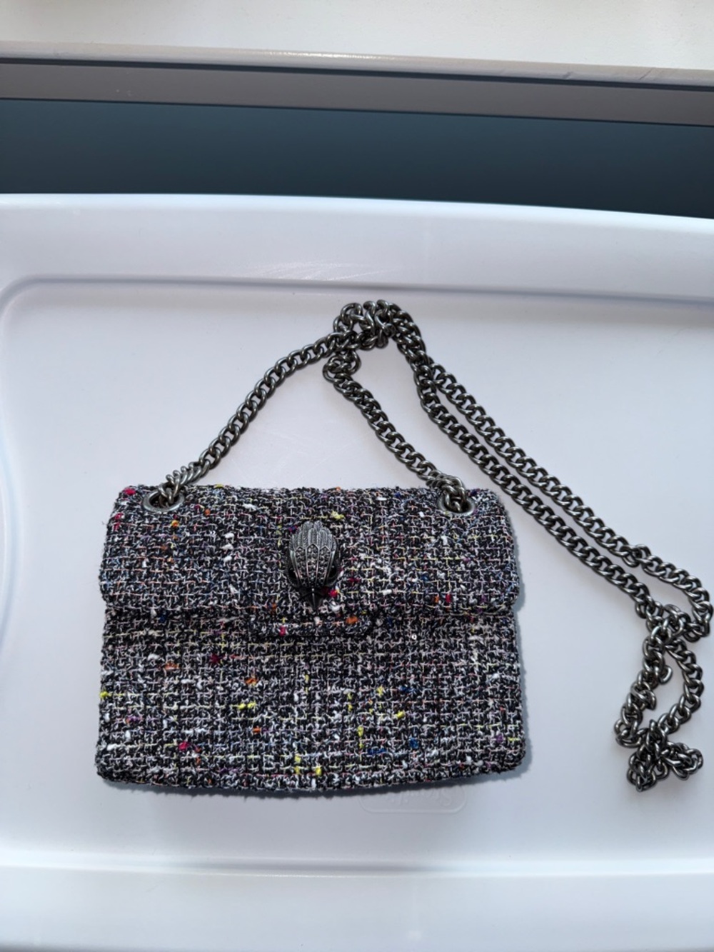 Kurt Geiger Mini Kensington Tweed Chain Shoulder Bag in Black Multicolor